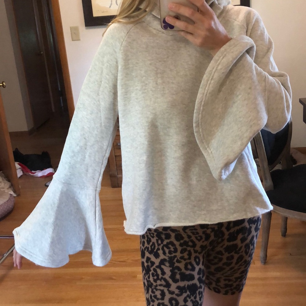 Bell sleeve hooded sweatshirt